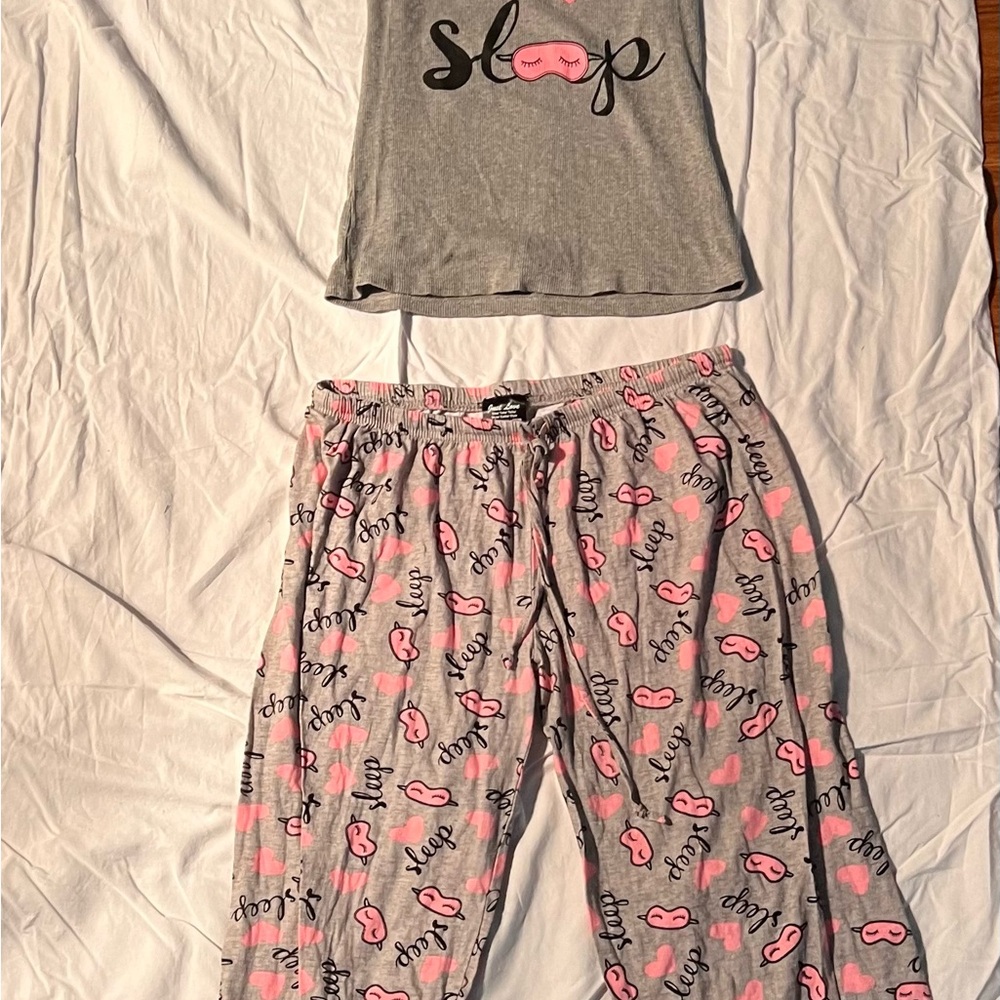 Just Love Gray and Pink Pajama Set Soft Floral Sleepwear